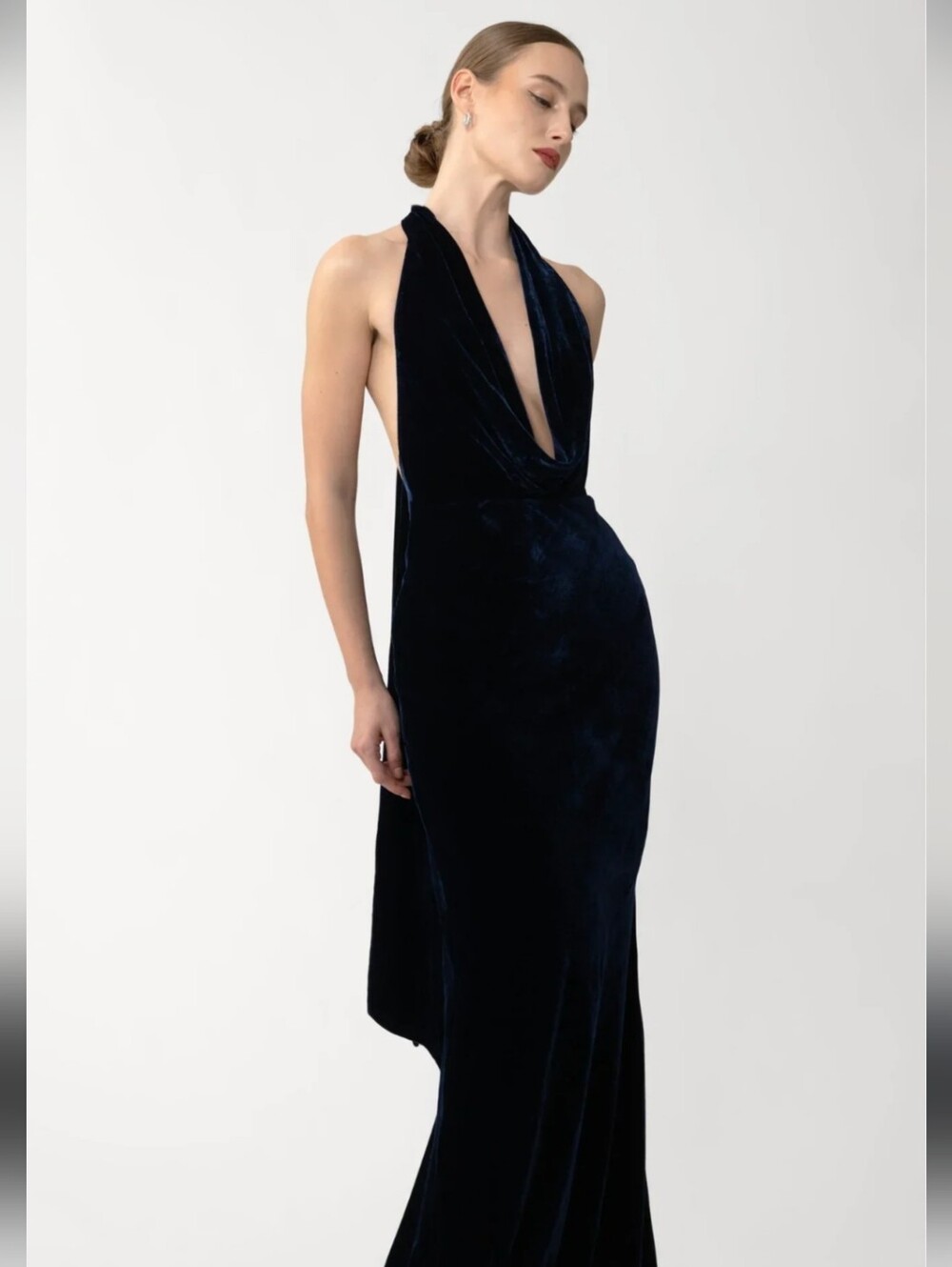 SAU LEE PEARL VELVET GOWN IN MIDNIGHT BLUE /SIZE:12 - Picture 8 of 8